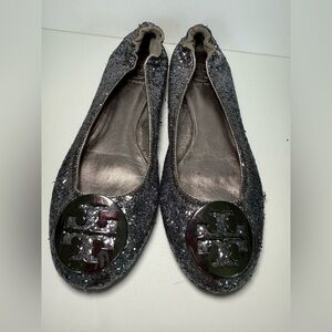 Tory Burch Reva sequin ballet flats Size 7.5  Logo Medallion